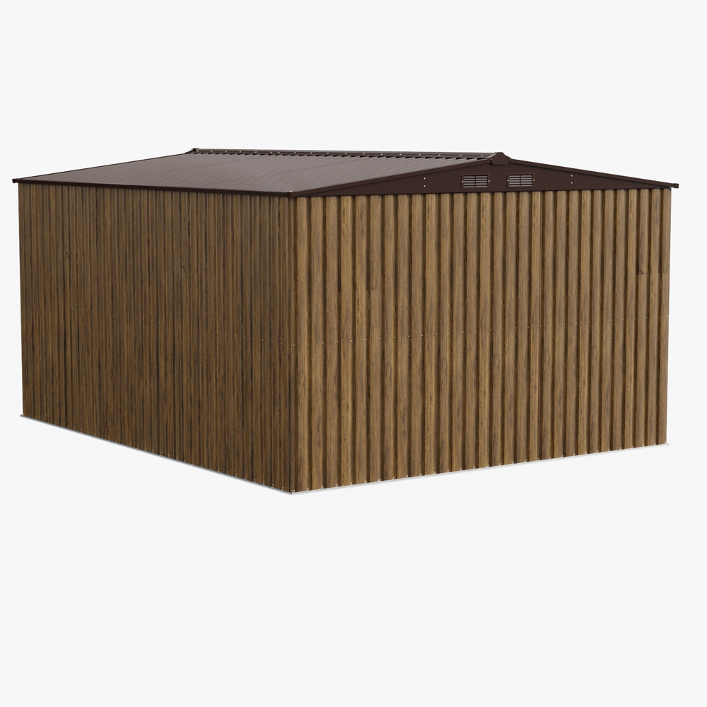 Living and Home 12 x 10ft Brown Wood Grain Metal Apex Garden Storage Shed with Foundation Image 3