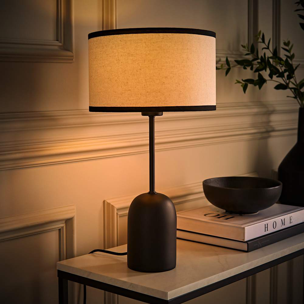 ValueLights Kaiden Black Trim Linen Shade Dome Table Lamp Image 2