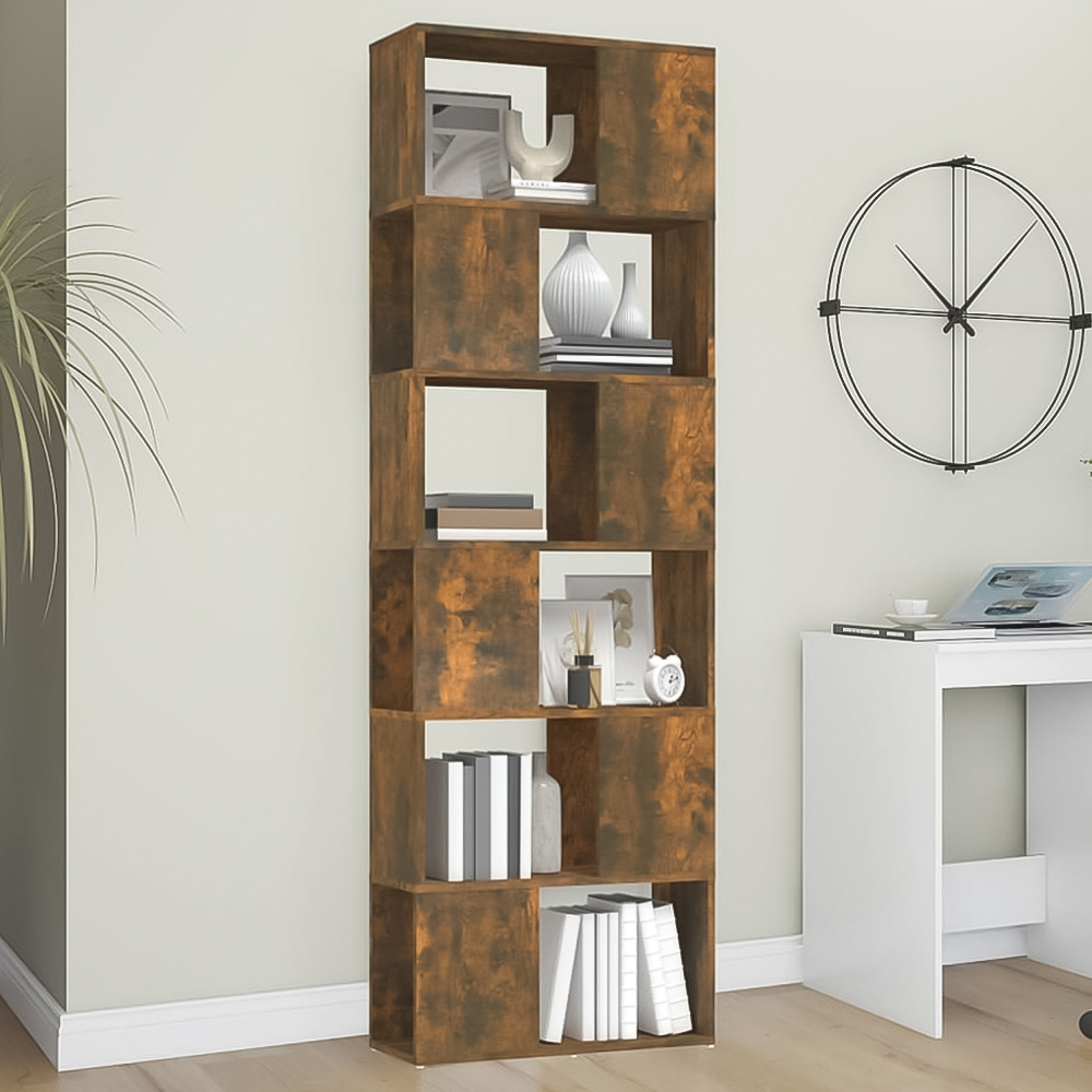 vidaXL 6 Shelf Smoked Oak Bookcase Image 1