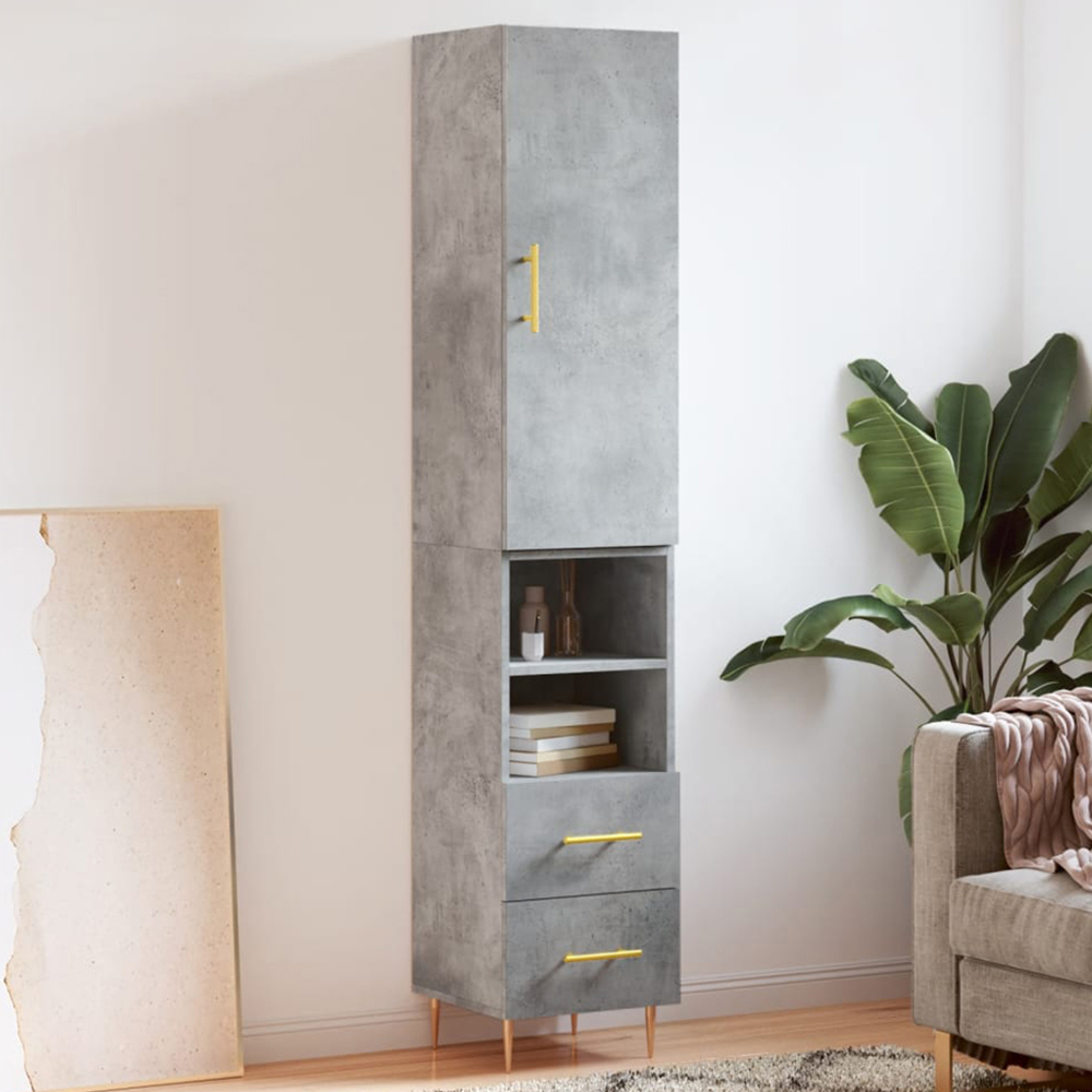 vidaXL Single Door 2 Drawer 2 Shelf Concrete Grey Highboard Image 1