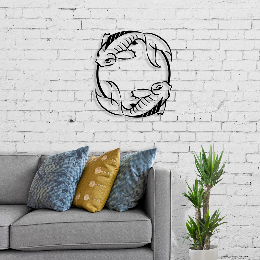 Decortie Black Metal Japanese Fish Wall Art Image 2