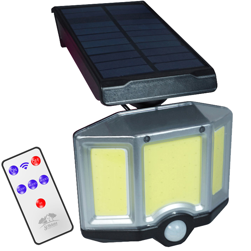 St Helens Black Solar Powered LED Security Wall Lamp with Remote Control Image 1