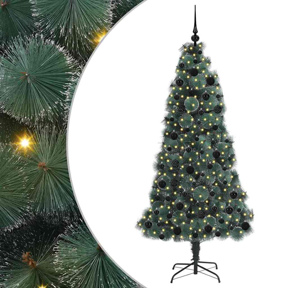 vidaXL Pre-Lit Black Baubles Green Artificial Christmas Tree 6ft Image 2