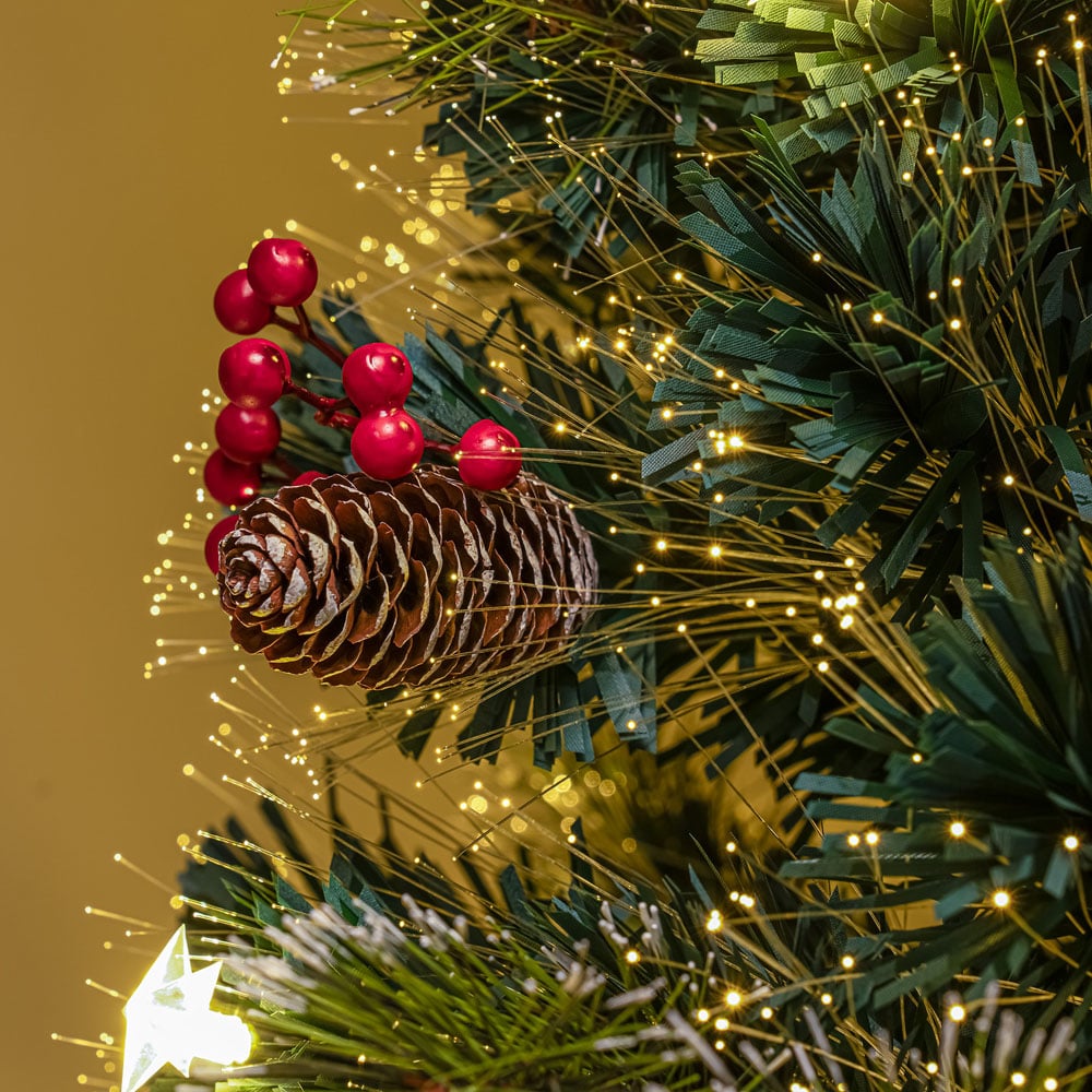 The Christmas Centre 12 Warm White LED Green Fibre Optic Artificial Xmas Tree with Berries Cones 3ft Image 3
