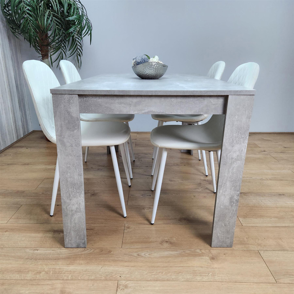 Kosy Koala 4 Seater Faux Leather Gem Pattern Dining Set Stone Grey Effect and White Image 6