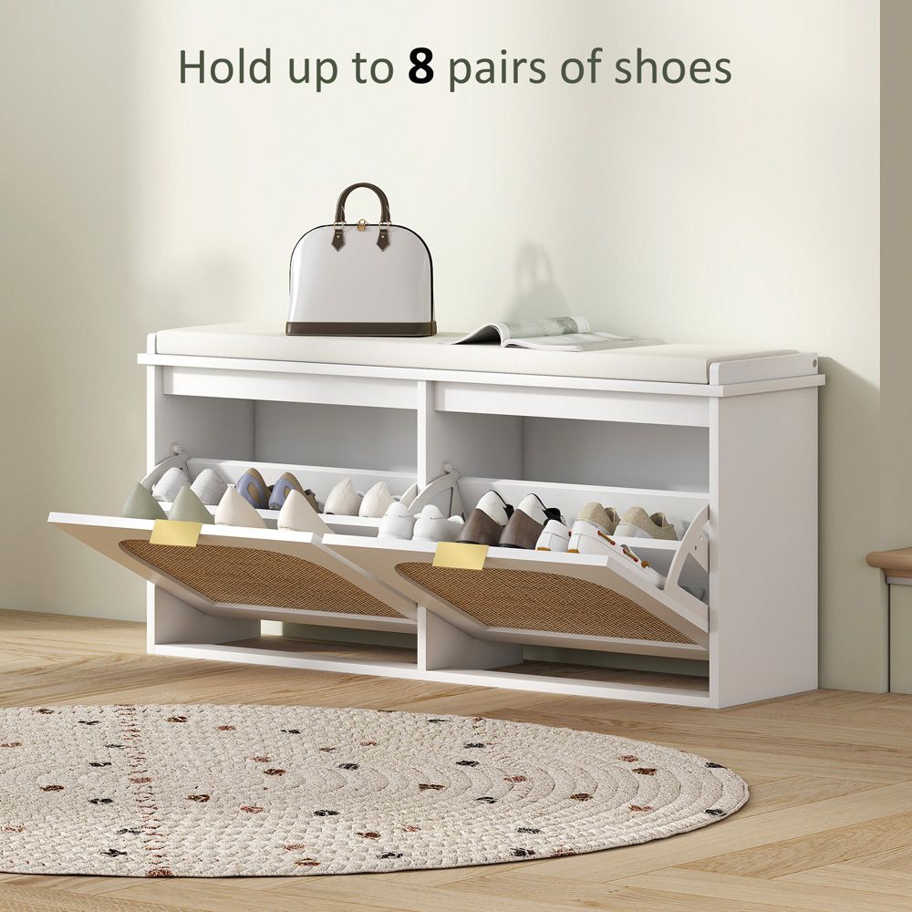 HOMCOM 2 Drawer White Boho Shoe Storage Bench Image 6