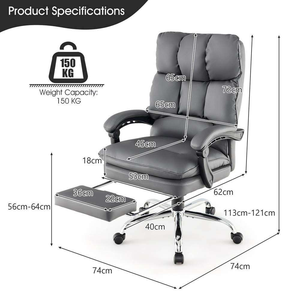 Costway Grey Ergonomic Adjustable High Back Rolling Computer Chair with Footrest Image 9