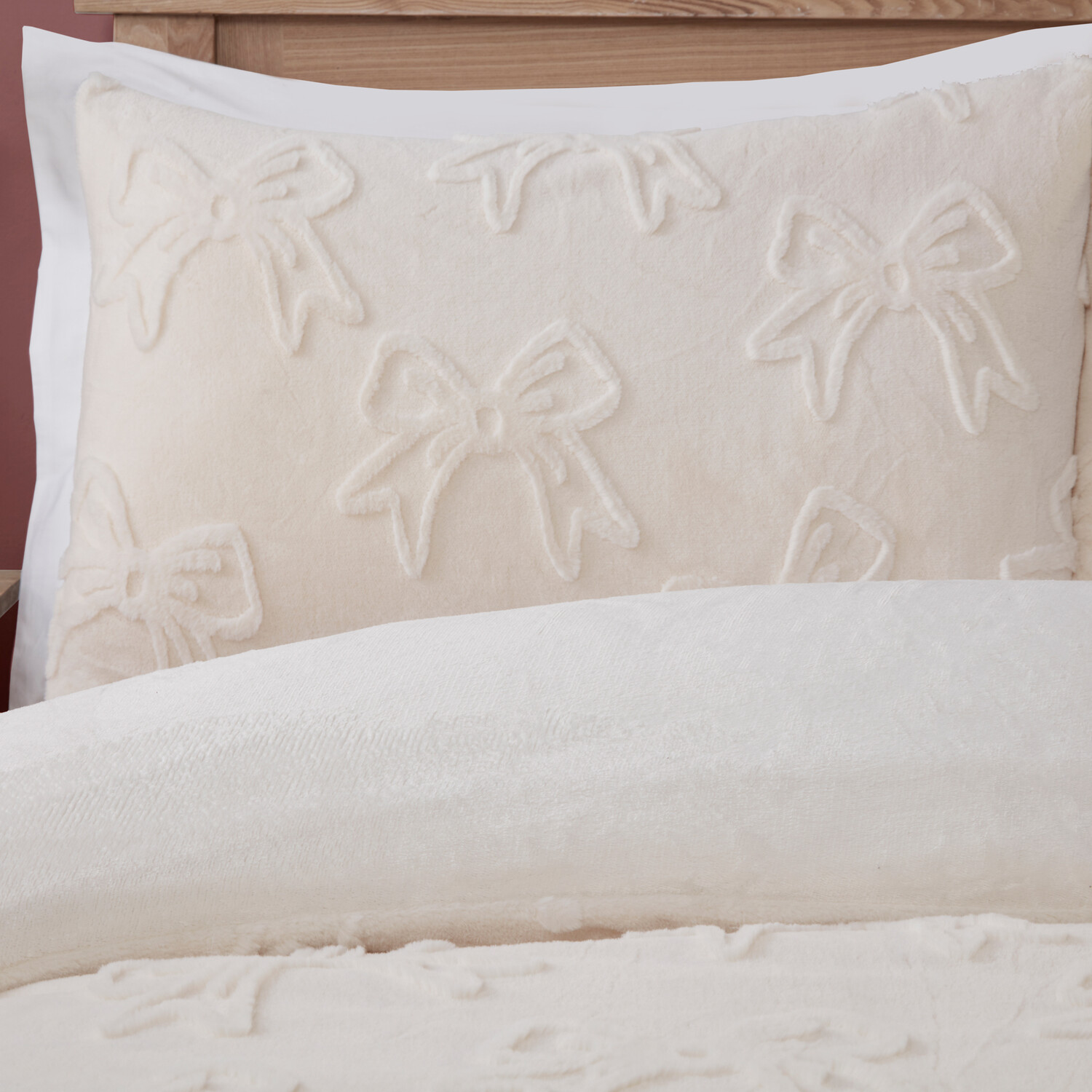 Bow Faux Fur Duvet Set Ivory Single Image 5