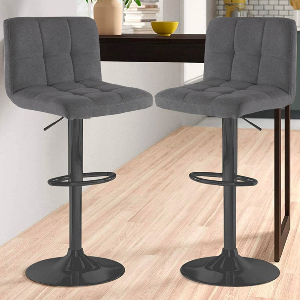 Neo Dark Grey and Black Fabric Swivel Bar Stool Set of 2 Image 1
