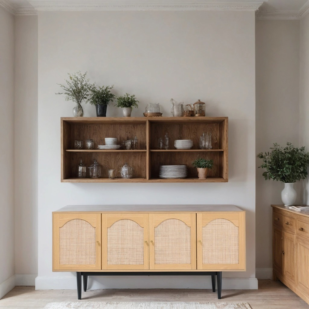 H&O Direct 4 Door Wood Woven Accent Cabinet Image 4