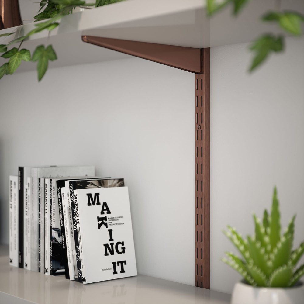 Rothley Antique Copper Twin Slot Shelving Kit 4.5 inch Brackets and 63 inch Uprights Image 2