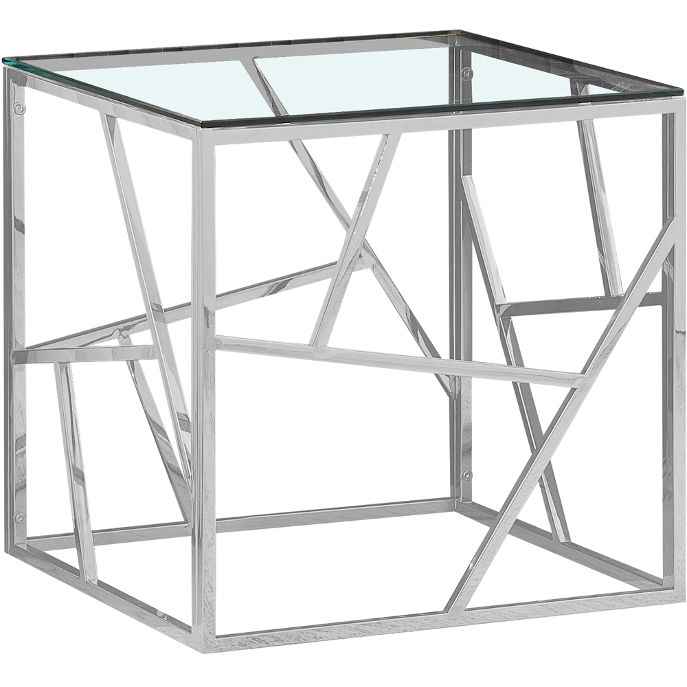 Comfy Living Silver Glass and Metal Square Side Table Image 2
