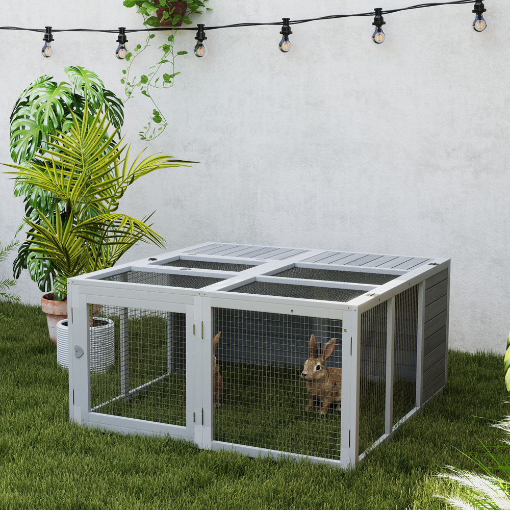 PawHut Grey Small Animal Hutch with Openable Roof Image 3