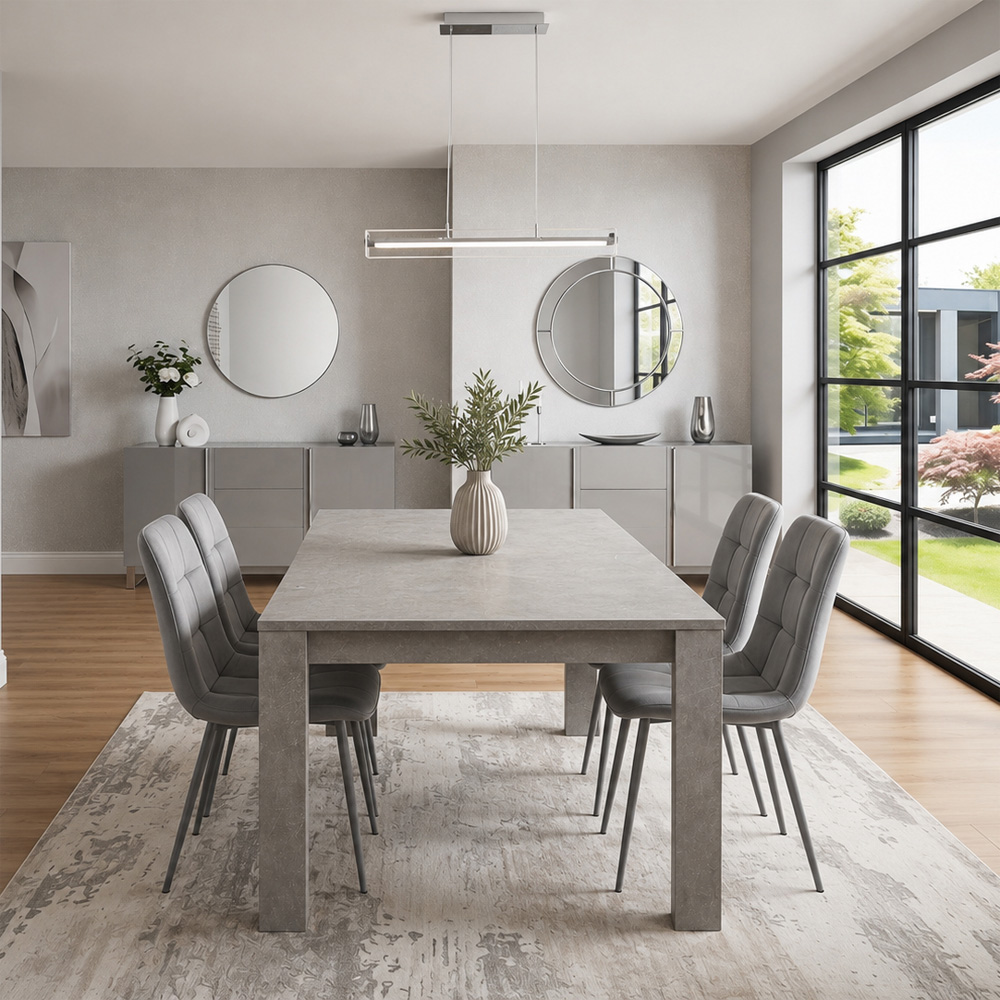 Portland Velvet 4 Seater Dining Set Stone Grey and Grey Image 7