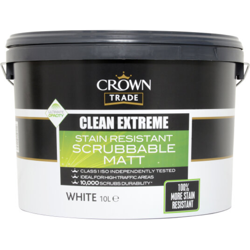 Crown Trade Clean Extreme White Stain Resistant Scrubbable Matt Paint 10L Image 2