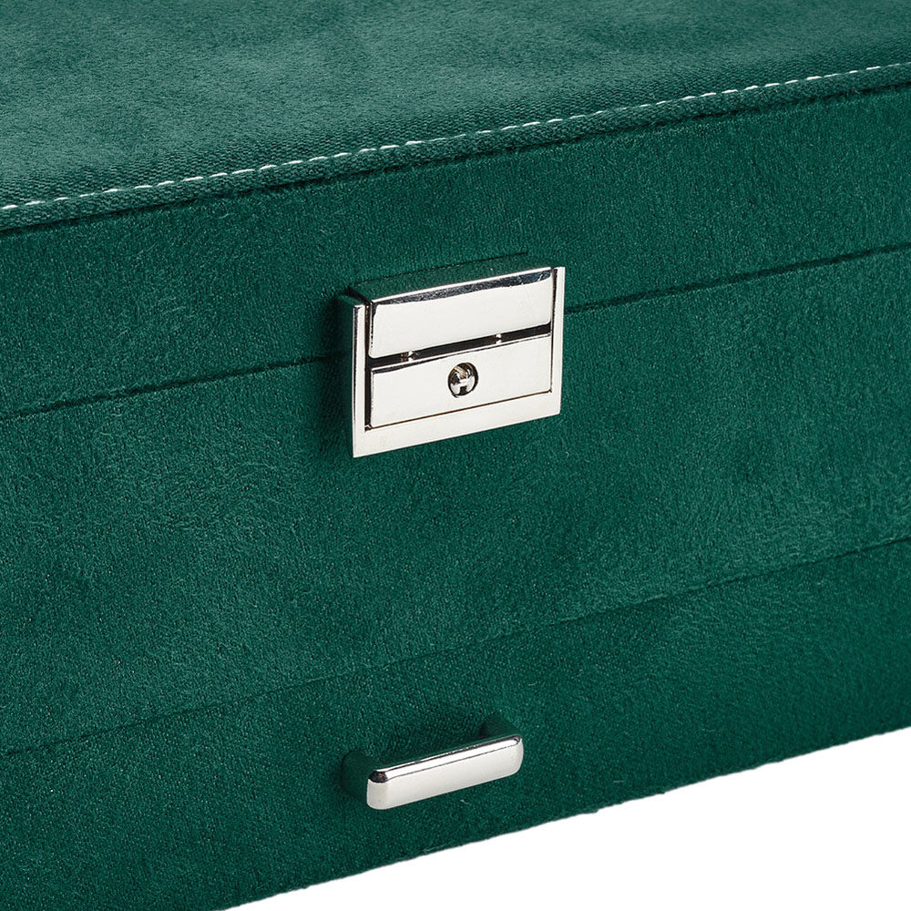 Living and Home 3 Tier Dark Green Velvet Jewellery Case with Lock Image 5