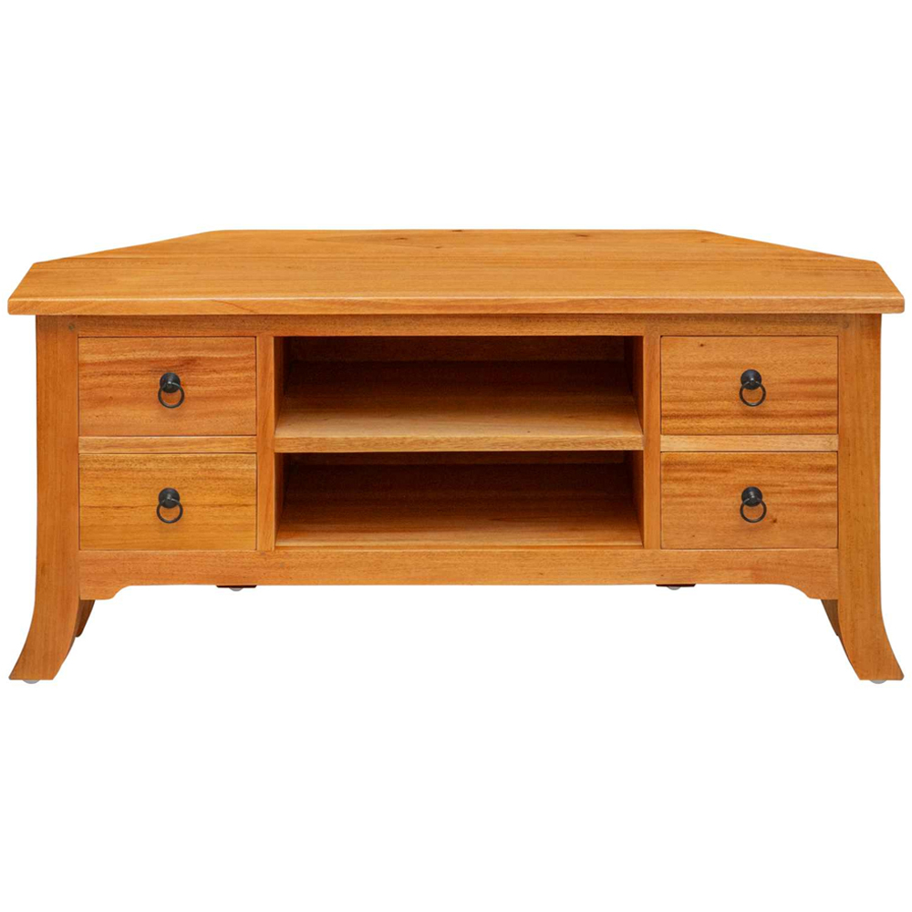 vidaXL 4 Drawer 2 Shelf Natural Solid Mahogany Wood TV Cabinet Image 5