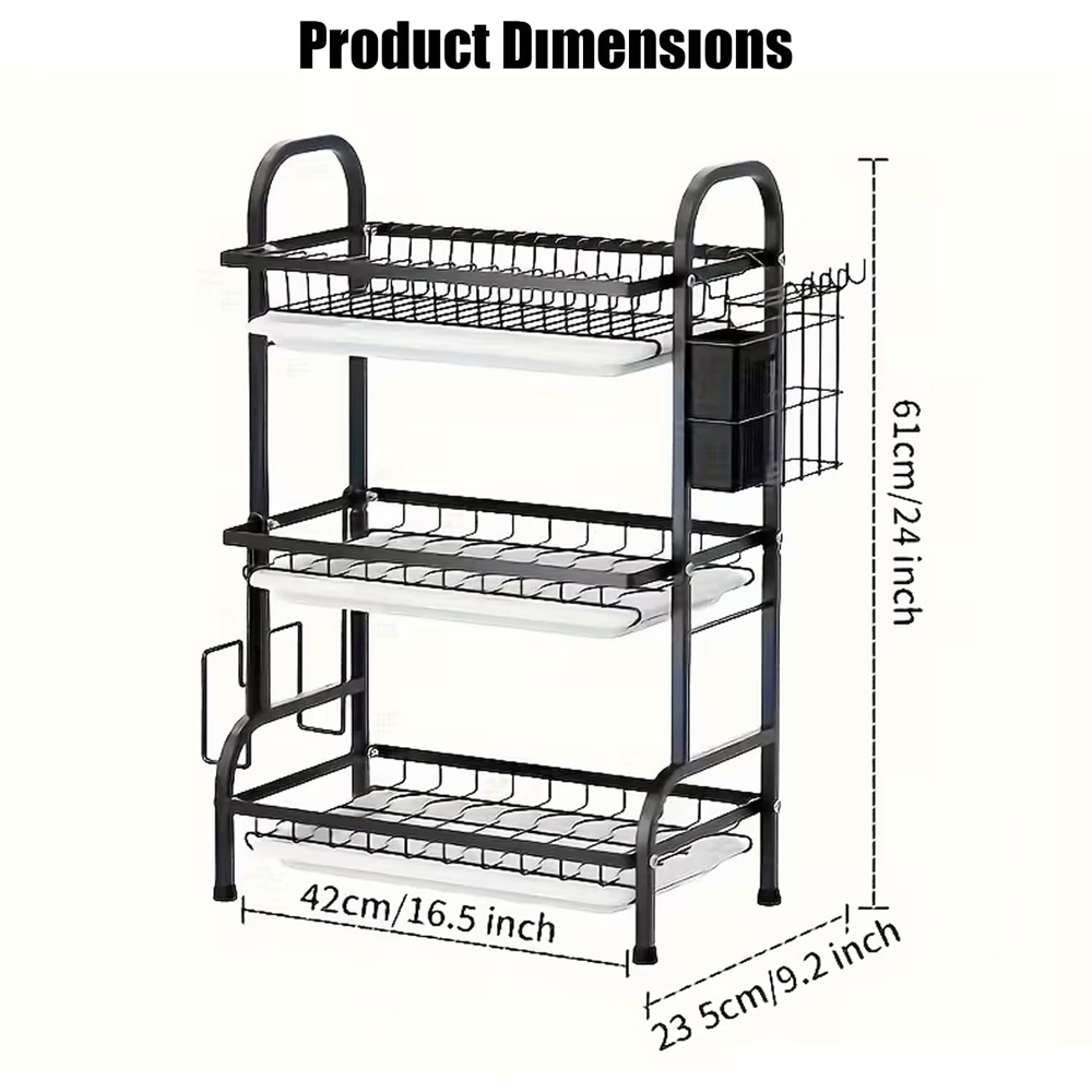 ATEK 3-Tier White Dish Drying Rack with Drip Tray Image 6
