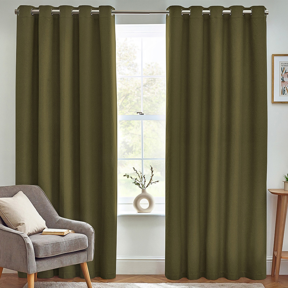 furn. Dawn Green Textured Blackout Eyelet Curtains 229 x 229cm Image 1
