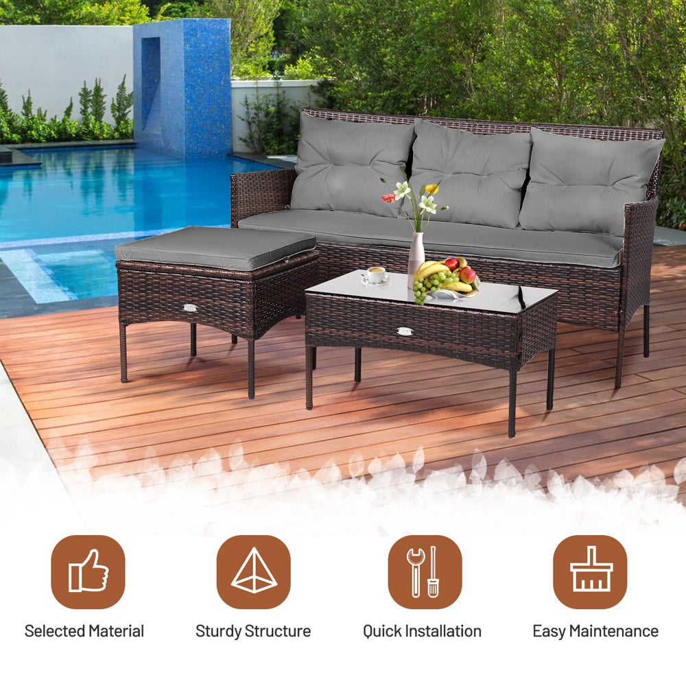 Costway 4 Seater Rattan Patio Bistro Set Grey Image 8