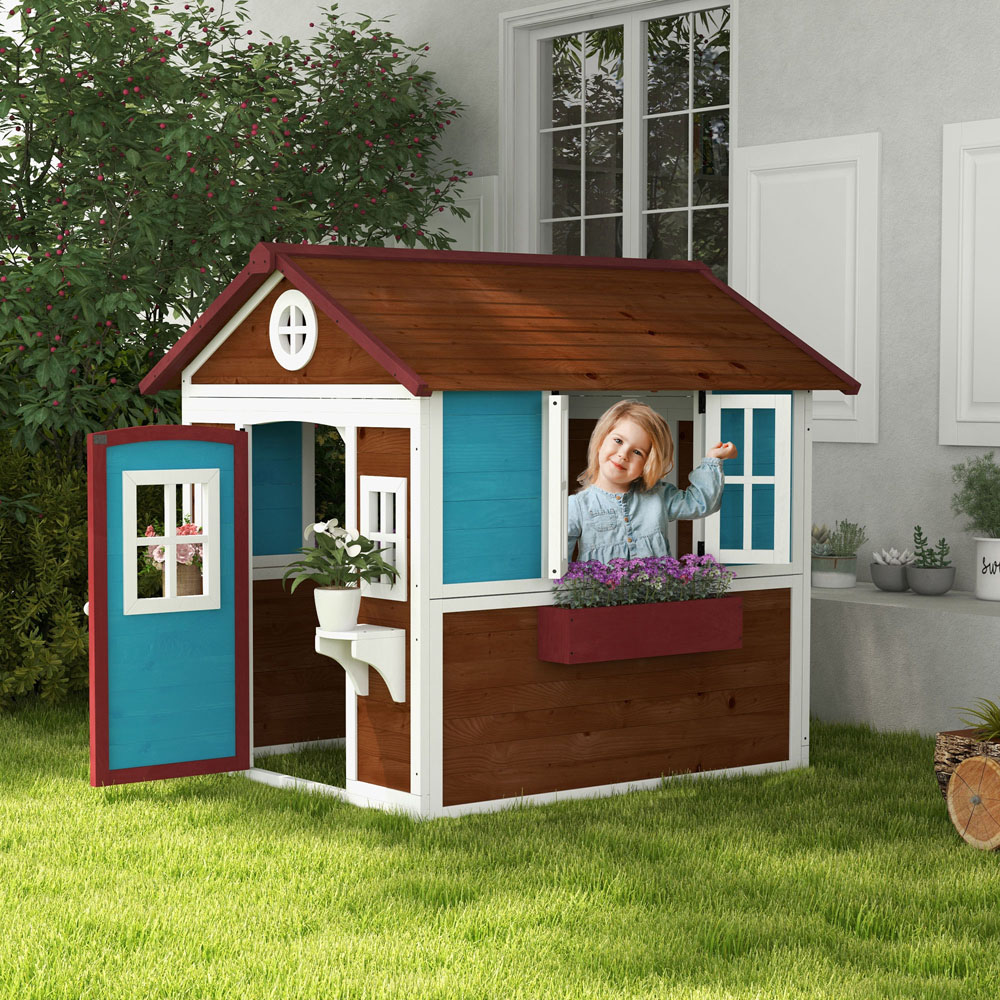 Outsunny Kids Dark Brown Wooden Playhouse 3.7 x 4.1ft Image 2