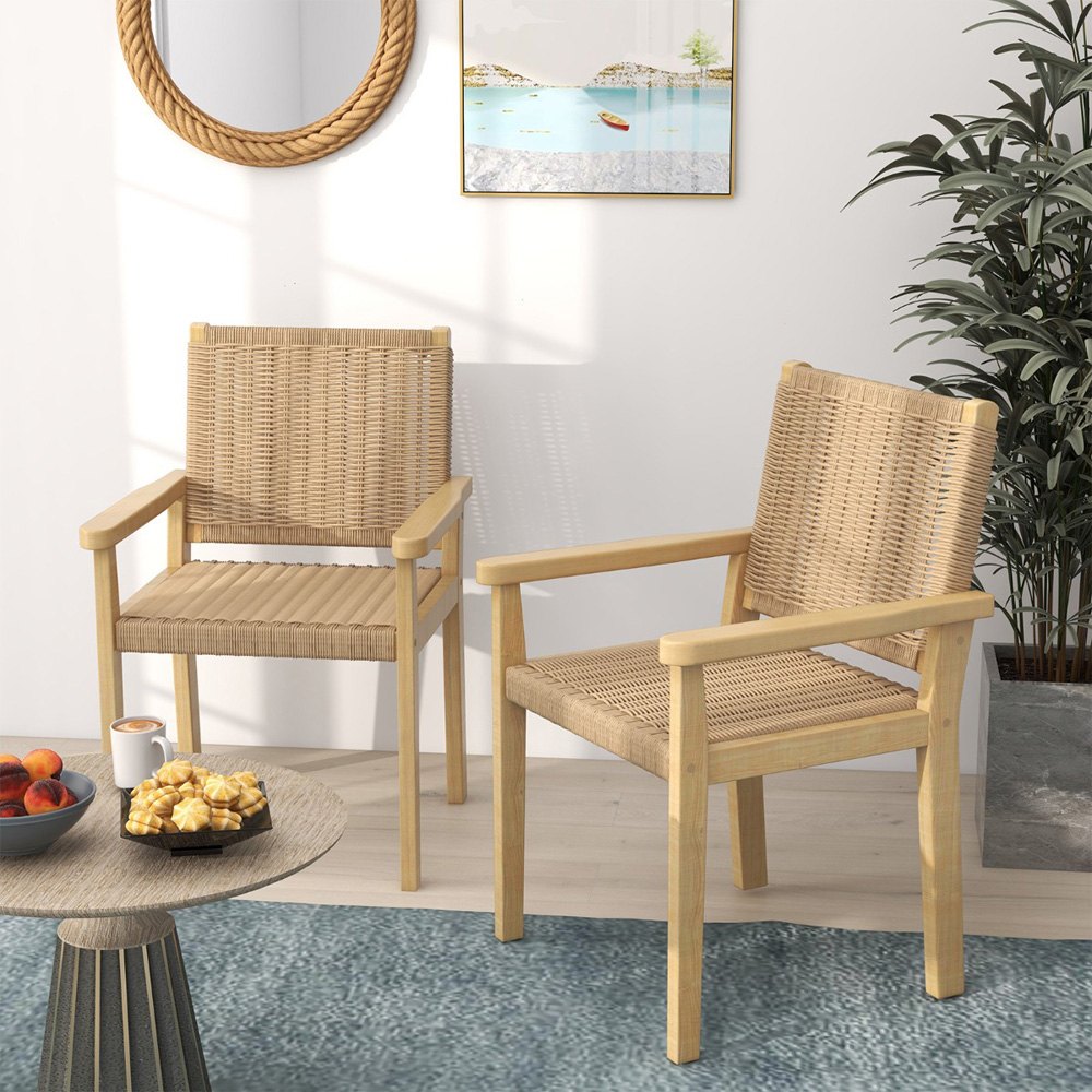 Costway Natural Paper Rope Woven Wood Chair Set of 2 Image 3