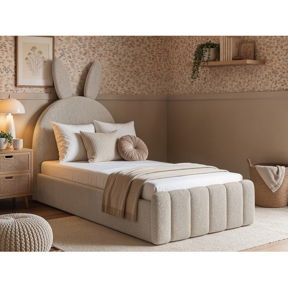 Flair Lapin Single Beige Boucle Bed with Bunny Headboard Image 7