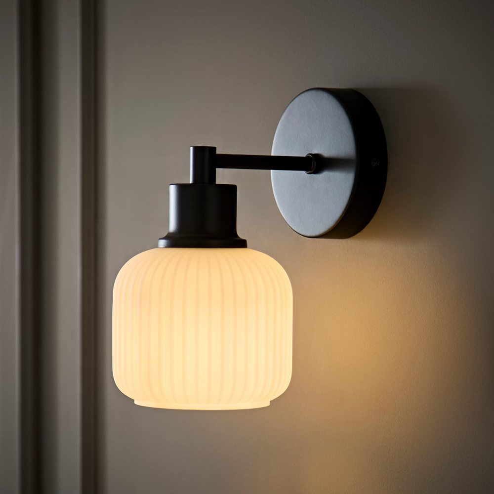 ValueLights Calpe Frosted Glass Semi Flush Black Metallic Arm Wall Light with Bulb 2 Pack Image 6