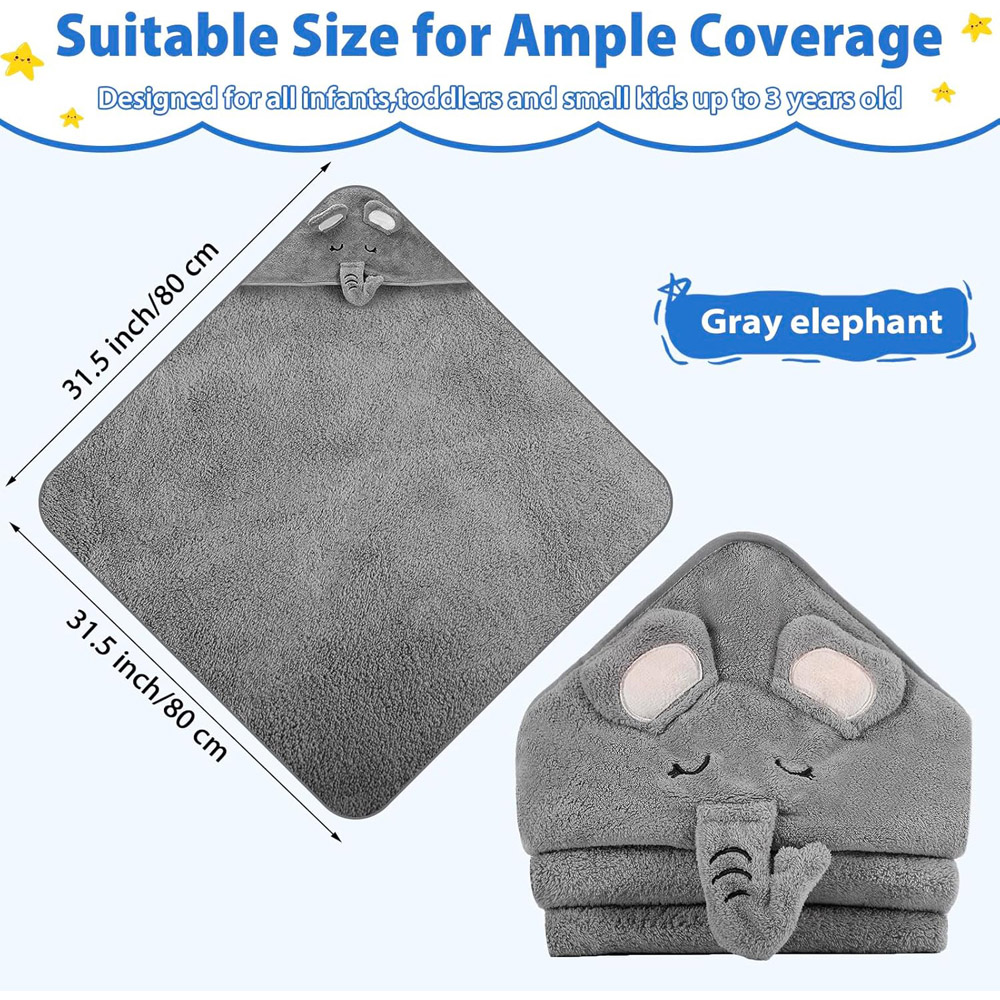 Dyzi Black Animal Cartoon Ultra Soft and Absorbent Baby Hooded Bath Towel Image 5