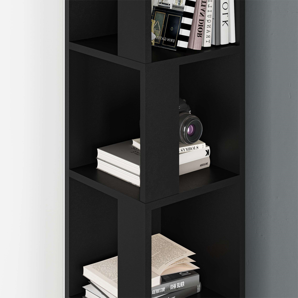 Decortie Piano Black Marble Effect 3 Tier Tall Corner Bookcase Display Unit Image 3