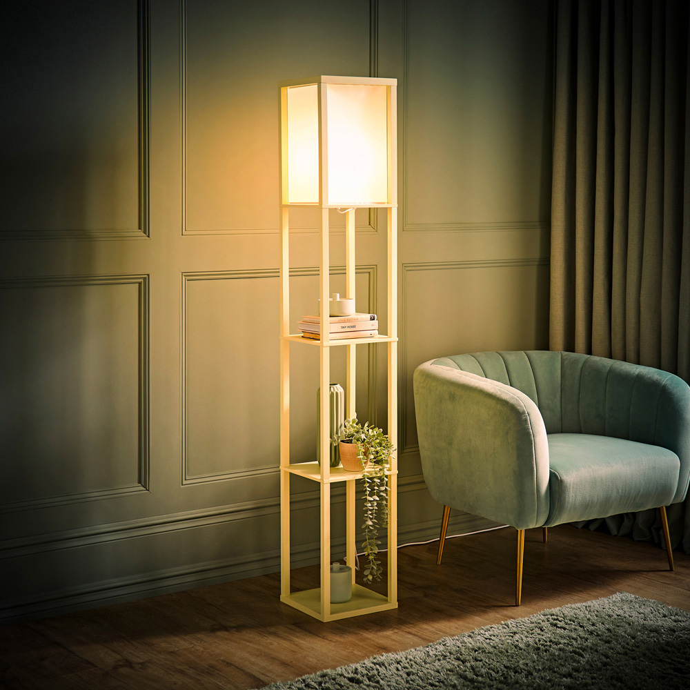 ValueLights Struttura Fabric Shade Yellow Shelving Unit Floor Lamp with Bulb Image 6
