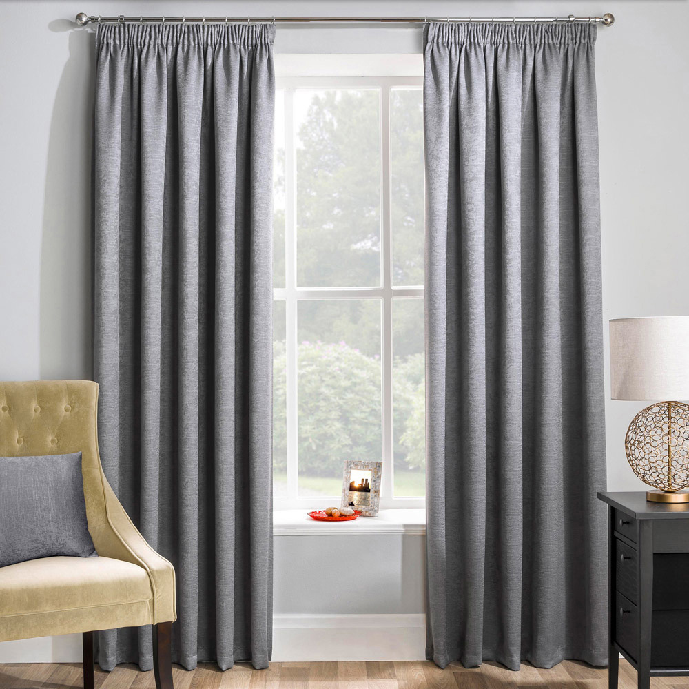 Enhanced Living Matrix Grey Thermal Pencil Pleat Readymade Curtains 168 x 137cm Image 1