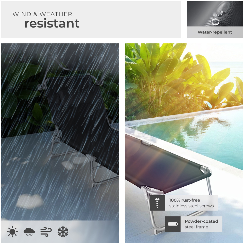 tectake Chloé Black 4 Step Backrest Foldable Sun Lounger with Head Cushion Image 7