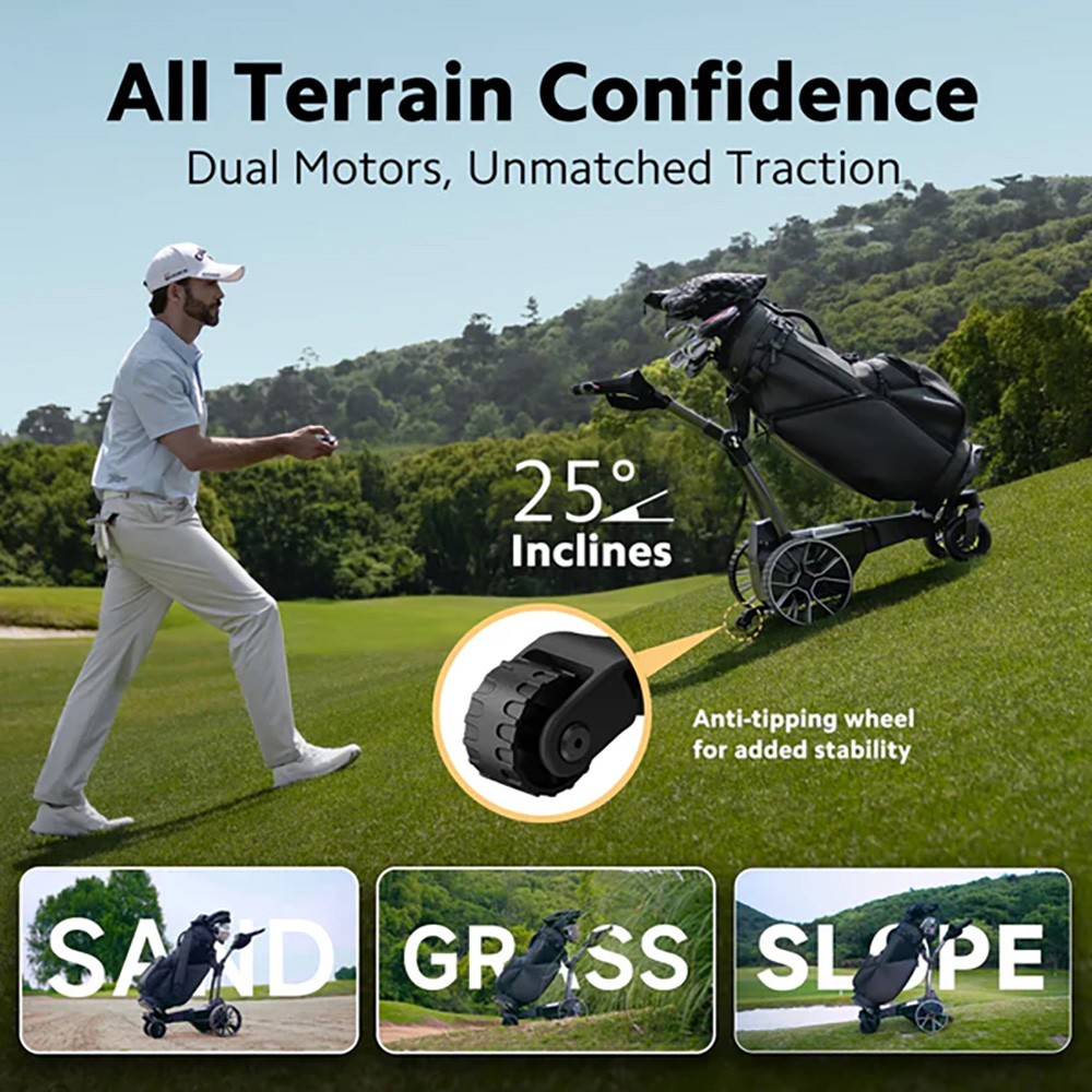 Navee Birdie 3 Black Foldable Dual-Motor Electric Golf Push Cart with Remote Image 4