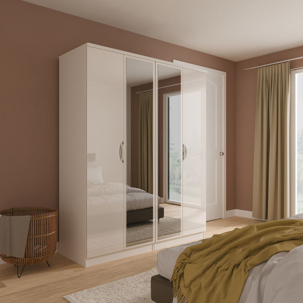 Crowndale Camden 4 Door Kashmir Gloss Mirror Wardrobe Ready Assembled Image 9