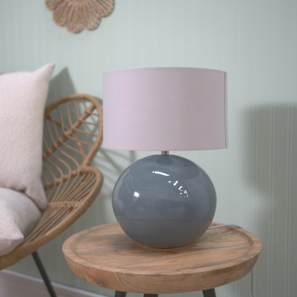 ValueLights Bosco Eucalyptus Teal Grey Fabric Shade Ceramic LED Table Lamp Image 3