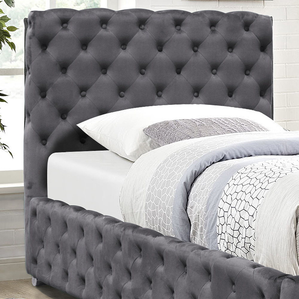 Comfy Living Single Grey Tufted Fabric Bed Frame Image 2