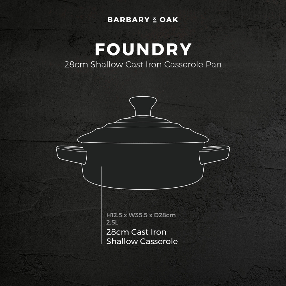 Barbary & Oak 28cm Verdigris Green Cast Iron Shallow Casserole Dish with Domed Lid Image 9