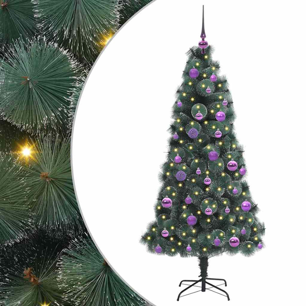 vidaXL Pre-Lit Lilac Baubles Green Artificial Christmas Tree 5ft Image 2