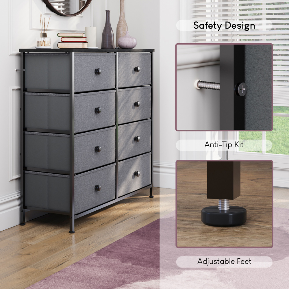 Vida Designs Chorley 8 Drawer Grey and Black Fabric Chest of Drawer Image 6