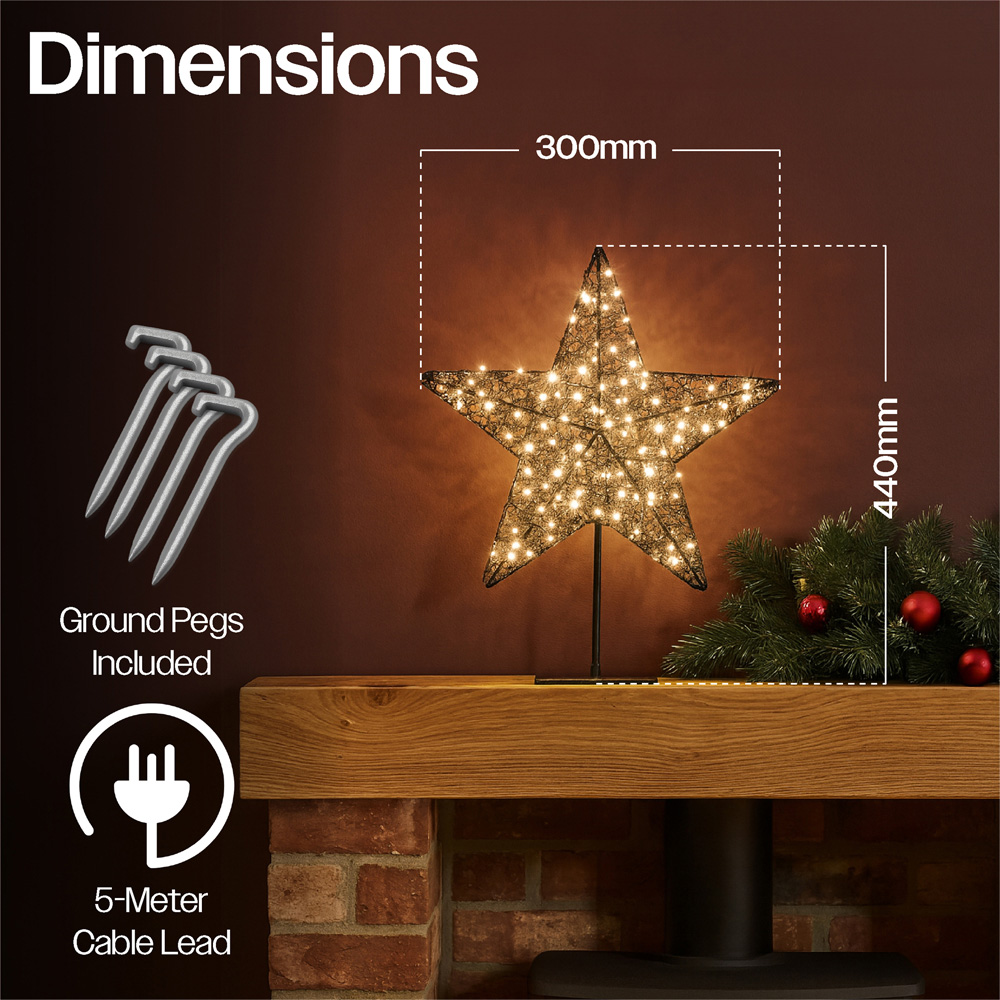 Xmas Haus Black 100 Warm White LED Star on Stand Christmas Decoration 30 x 44cm Image 2