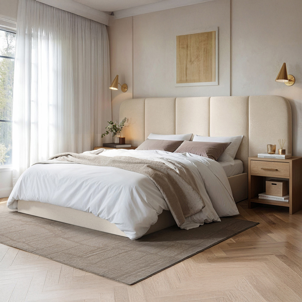 Solace+Co Sienna Double Cream Velvet Ottoman Storage Bed Image 1