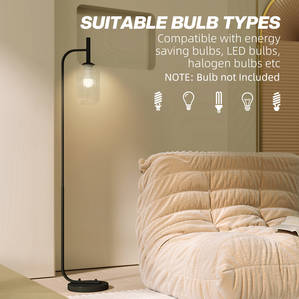 HOMCOM Glass Lampshade Black Floor Lamp with Foot Switch Image 7