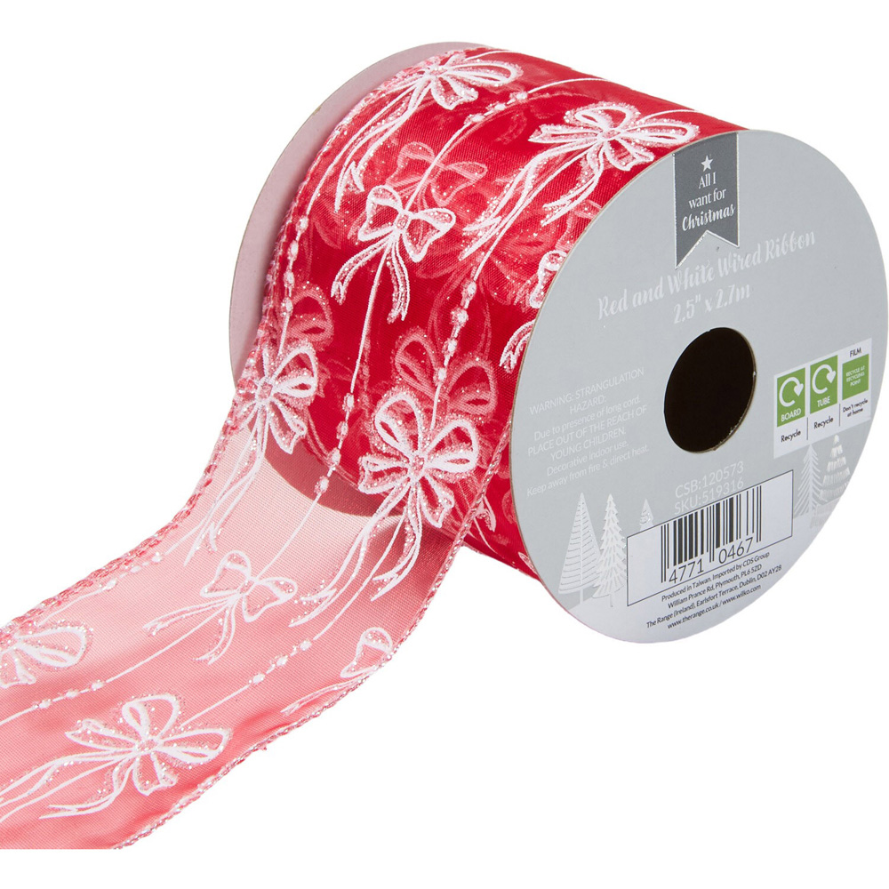 Red and White Christmas Wired Ribbon Image 5