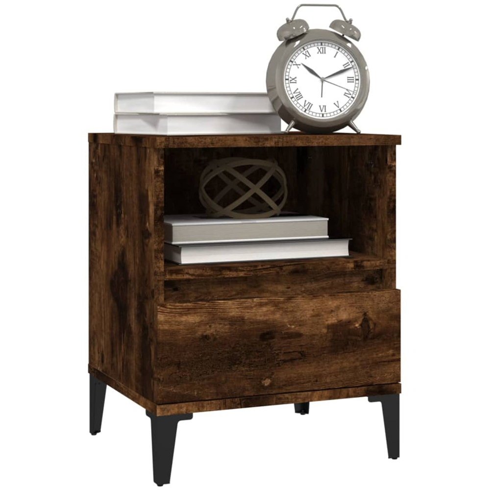 vidaXL Single Drawer Single Shelf Smoked Oak Bedside Cabinet Set of 2 Image 4