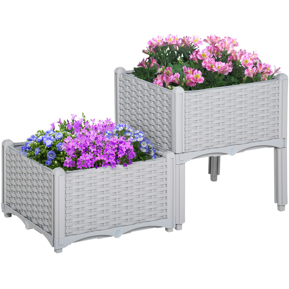 Outsunny Grey Raised Garden Bed Planter 2 Pack Image 1