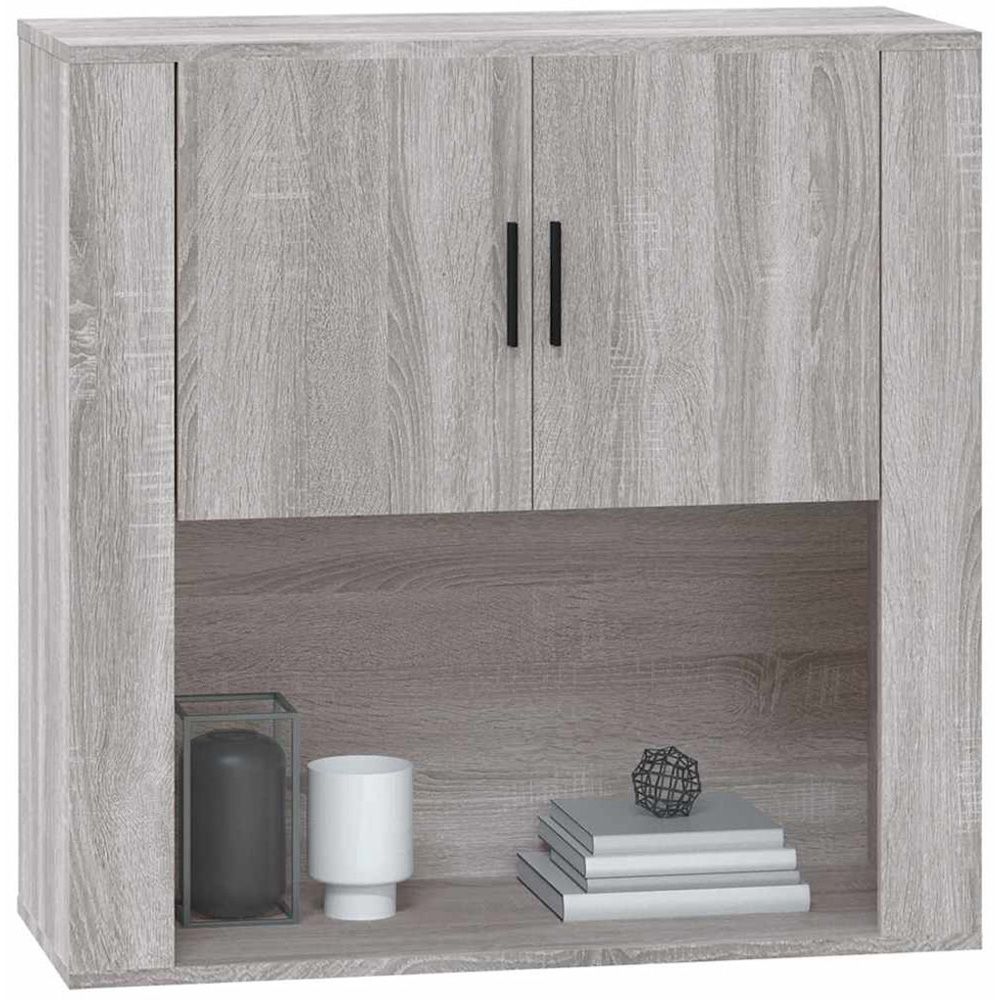 vidaXL 2 Door Single Open Shelf Grey Sonoma Wall Mounted Cabinet Image 3