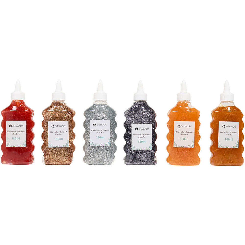 Pack of 6 Multicolour Glitter Glues Metallics Image 2