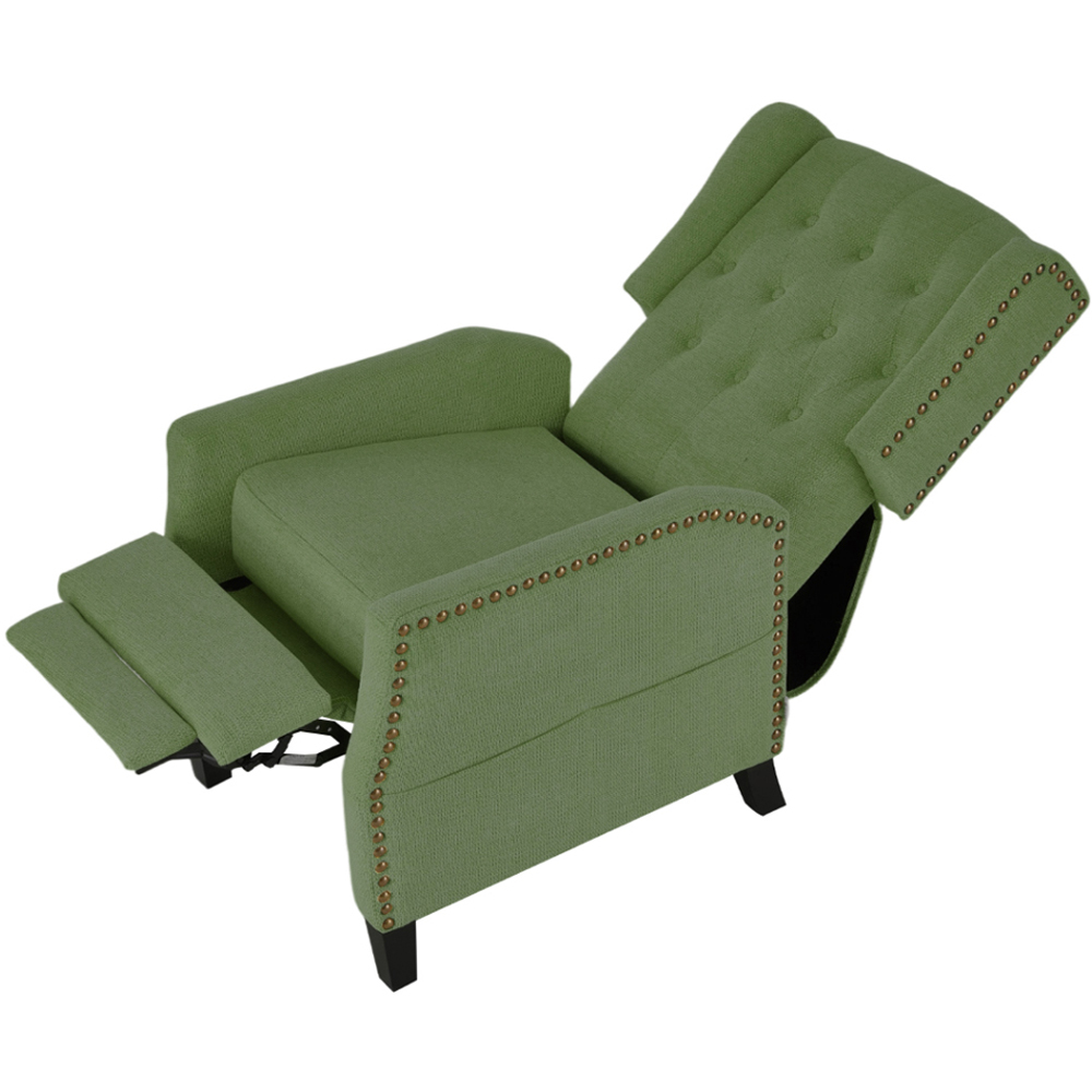 Living and Home Green Chenille Pushback Recliner Chair with Footstool Image 3