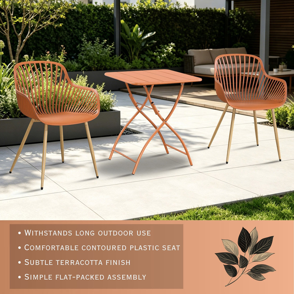 Core Products 2 Seater Terracotta Sunray Design Square Metal Foldable Table Garden Bistro Set Image 7